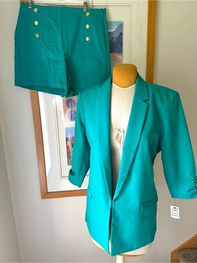 INC International Concepts Teal Blazer with Matching High-Waist Shorts XL/16